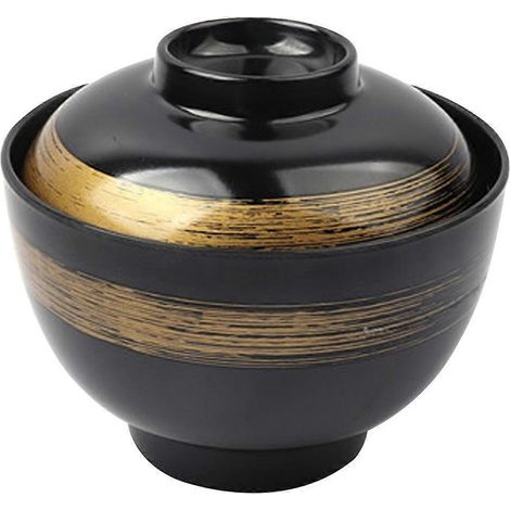Set Bestehend Aus Einer Traditionellen Japanischen Suppenschüssel Mit Deckel, Ideal Für Nudeln, Ramen Und Reis. – 11,00 X 9,00 X 9,00 Cm – Schwarz