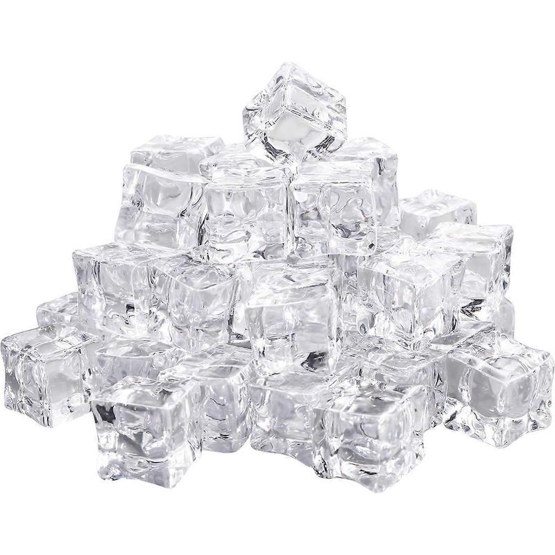 Vorcool 50er-packung 20 Mm Große, Quadratische Eiswürfel Aus Glänzendem Glas, Künstliche Eiswürfel Aus Klarem Acryl, Fotorequisiten Und Küchendekoration
