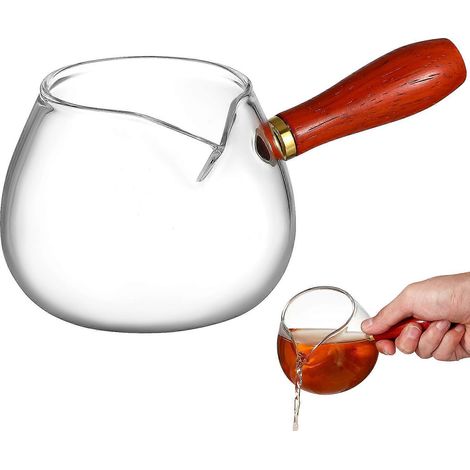 Servierkrug Aus Borosilikatglas Mit Holzgriff Für Teestube Oder Büro - 28 X 15 Cm - Verschiedene Farben