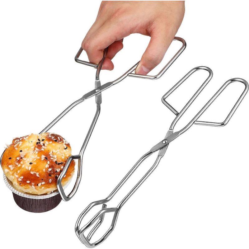 Set Aus 2 Edelstahl-grillzangen, Lange Und Elegante Brotzangen, Holzkohlezangen Zum Grillen, Kochen, Campen Und Für Outdoor-aktivitäten (silber) - M-silber