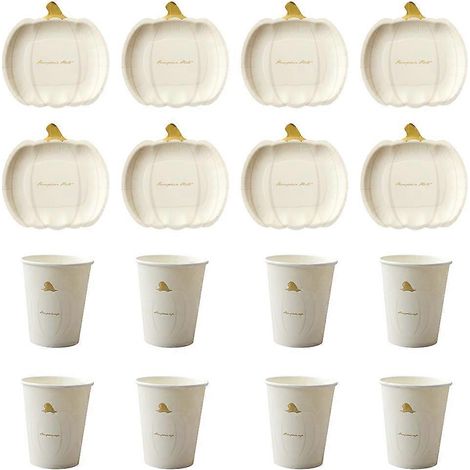 Kürbisförmiges Einweg-partyteller- Und Becher-set – 18 X 17,5 Cm – Weiß