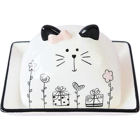 Butterdose Aus Keramik, Butterhalter Mit Cartoon-motiv, Butterdose Mit Deckel, Käsebehälter, Butterdose – 14,8 X 12 X 9,5 Cm