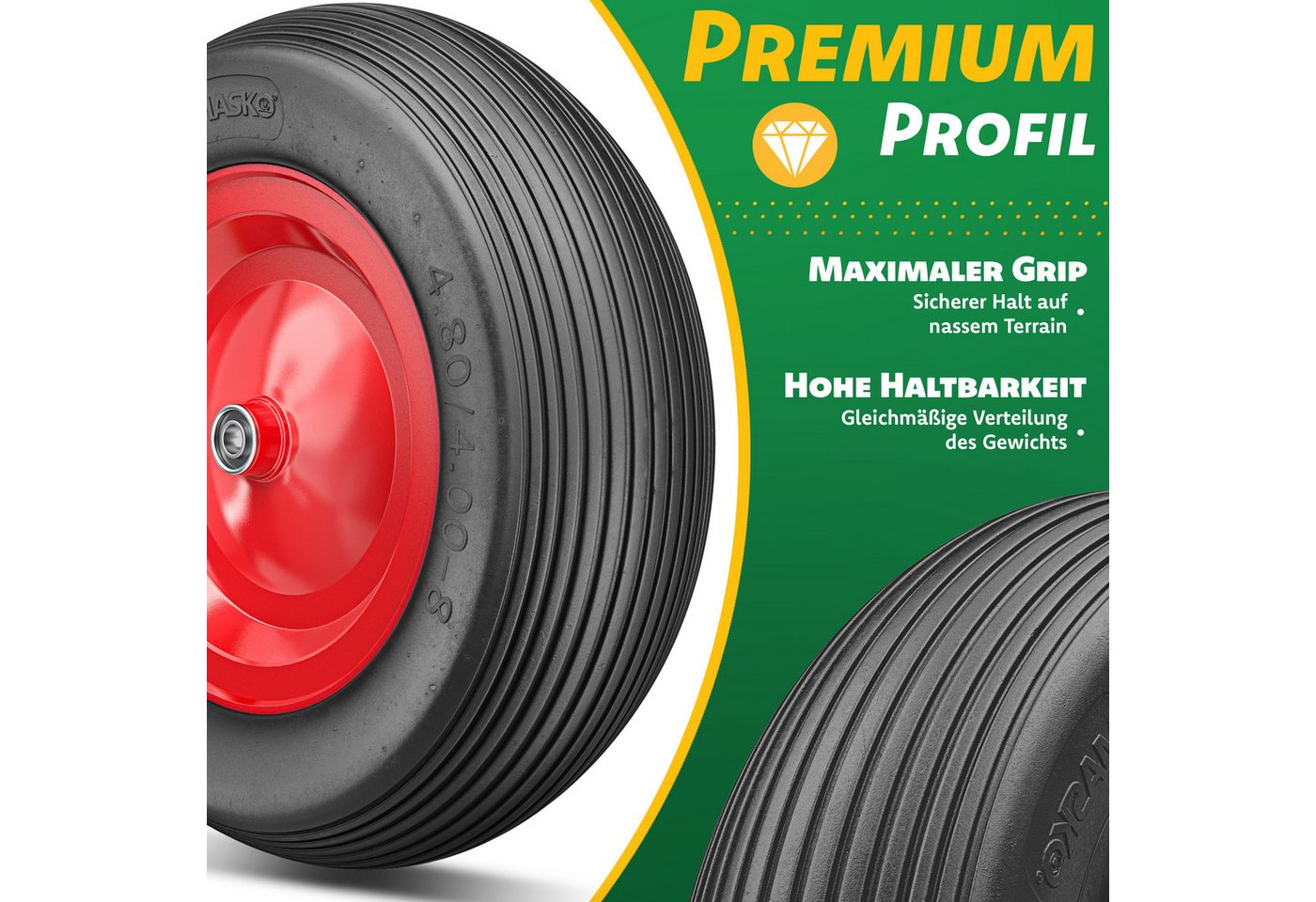 MASKO Schubkarren-Rad, PU Schubkarrenrad Vollgummi 200 kg pannensicher 4.80/4.00-8 Ø Bild 2