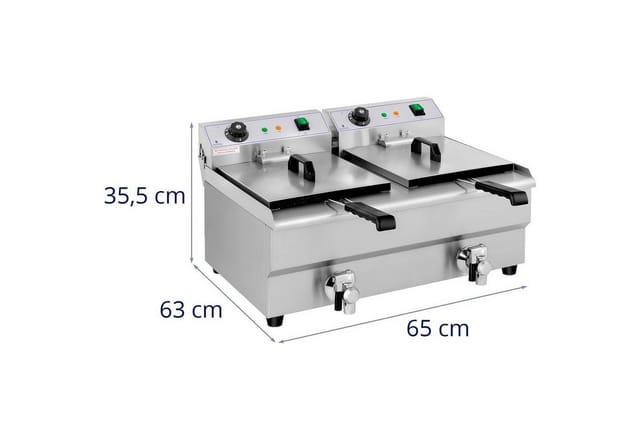 Royal Catering Fritteuse RCEF 13DB, 6400 W, 2 x 13 L Doppel Ablasshahn Edelstahl Gastro Profi