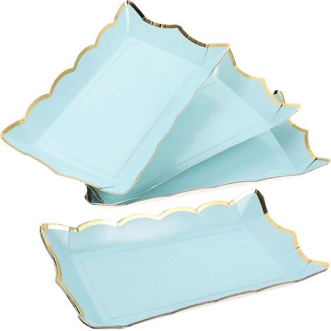 Set Mit 4 Rechteckigen Einweg-serviertabletts Aus Pappe, Obsttabletts Für Partys – 29,00 X 16,00 X 3,00 Cm – Blau