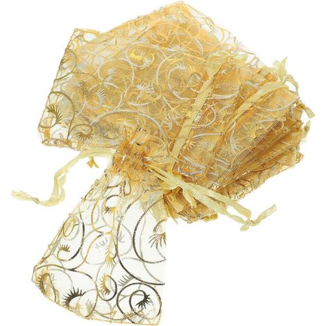 100 Organza-geschenktüten Mit Kordelzug, Wimpernmuster, 79 Cm, Für Hochzeiten, Süßigkeiten Oder Schmuck (gold) - Golden 1