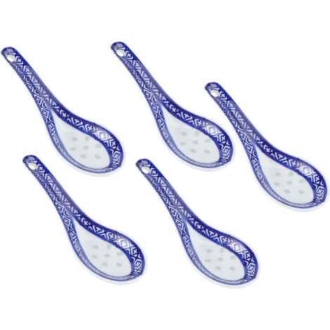 Set Mit 5 Multifunktionalen Keramiklöffeln Im Chinesischen Stil, Ideal Für Suppen, Brei Oder Eintöpfe, Für Den Privaten Gebrauch Oder Die Gastronomie. – 13,5 X 4,5 Cm