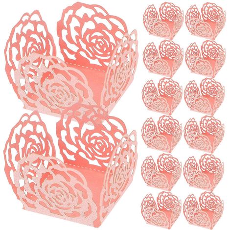 50 Papierchen Für Pralinen Und Bonbons In Form Einer Ausgestanzten Rose – 3,5 X 3,5 X 3,5 Cm – Rosa