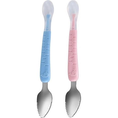 Set Mit 2 Doppelseitigen Kinderlöffeln Mit Silikongriffen Für Fruchtpürees. – 22,00 X 3,00 X 1,50 Cm