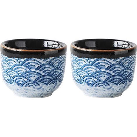 Set Aus 2 Eleganten Und Edlen Sakebechern Aus Keramik Im Japanischen Stil. – 5,8 X 5,8 X 4 Cm – Verschiedene Farben