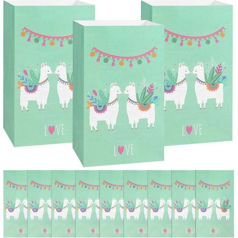 Set Mit 12 Kraftpapiertüten Mit Alpaka-muster, Flache Umschläge, Geschenktüten Für Partys – 12 Stück