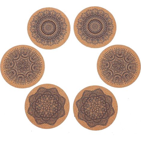 Set Mit 6 Runden Korkuntersetzern Mit Mandala-muster (verschiedene Farben) – 10 X 10 X 0,5 Cm