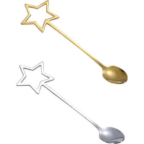 Set Aus 2 Dessertlöffeln Aus Edelstahl, Hohle, Sternförmige Kaffee- Und Eiscremelöffel – 14,50 X 2,00 X 0,20 Cm – Silber