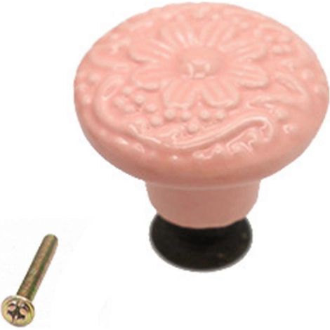 Runder Möbelgriff Mit Blumenmuster, Sturzsicher, Robust Und Einzigartig – Schubladengriff Aus Keramik – Rosa