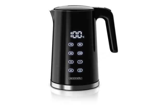 Arendo Wasserkocher Doppelwand, aus Edelstahl, Temperatureinstellung 40°–100°C mit Anzeige, 1,7 l, 2200 W, Teekocher mit Temperaturanzeige, Überhitzungsschutz, Warmhaltefunktion