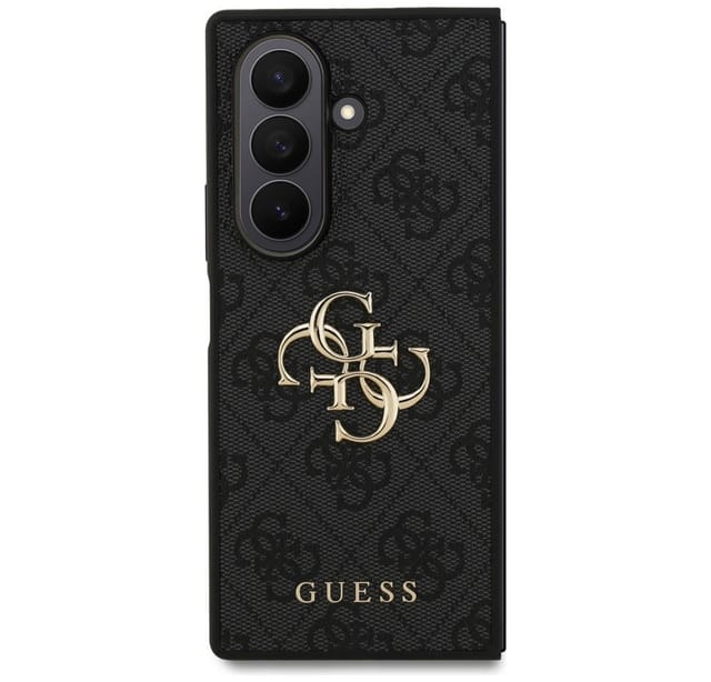 Guess Handyhülle Case Galaxy Z Fold 7 Kunstleder grau Logo Metal goldfarbig 8,0 Zoll, Kantenschutz