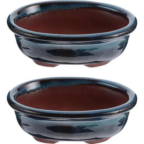 Set Mit 2 Glasierten Keramik-blumentöpfen Im Chinesischen Stil, Sukkulenten-blumentöpfe – 10 X 6,5 Cm – Blau