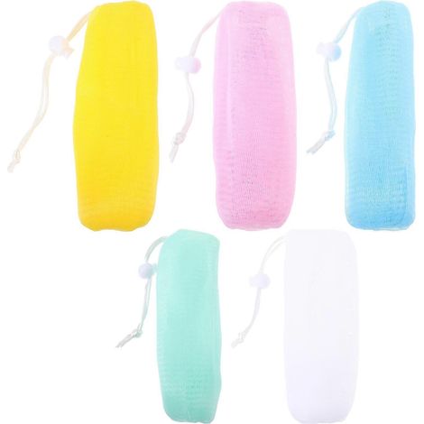 Set Mit 5 Seifenbeuteln Für Seifenblasenmaschine, Scheuernetz, Aufbewahrungsbeutel Für Handgemachte Seife (weiß, Rot, Gelb, Grün, Blau) – 156 Cm