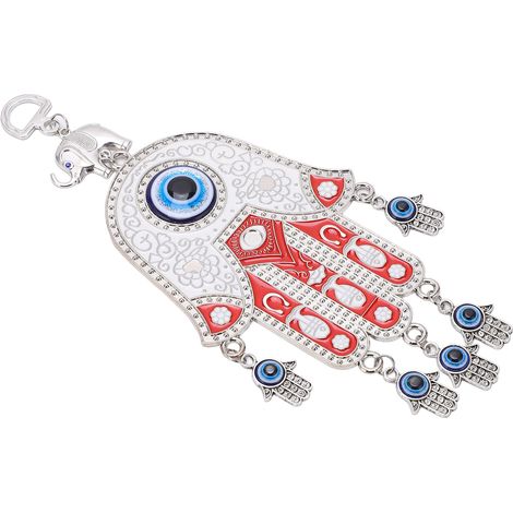 Blaue Hamsa-autoornament – Feine Details, Hochglanz – Rote Und Blaue Hamsa-hand-wanddekoration Für Zuhause/büro