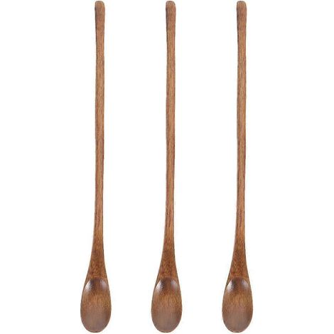 Set Aus 3 Holzlöffeln: Salatlöffel, Speiselöffel, Reislöffel Mit Langem Griff, Schöpfkelle, Teelöffel – 23 X 2 X 0,5 Cm