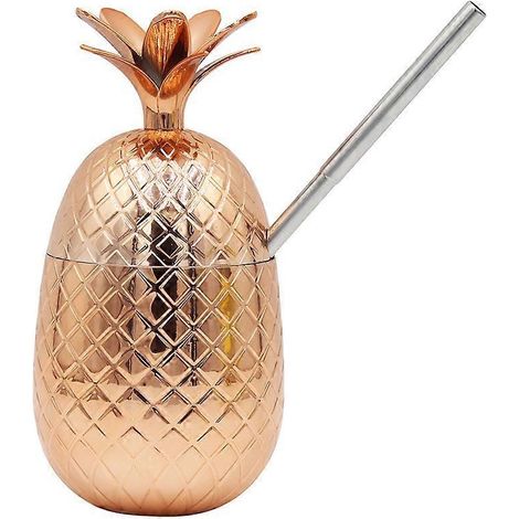 Dekorativer Ananas-cocktailbecher Aus Kunststoff, 450 Ml, Mit Strohhalm. – Bronze – Roségold