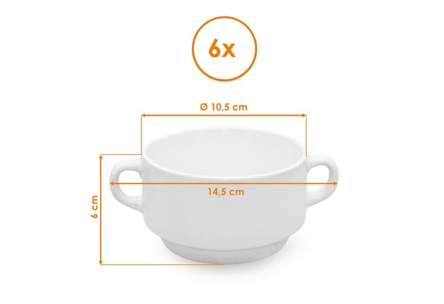 Spetebo Geschirr-Set Feinkeramik Suppentasse 200 ml weiß mit Henkel - 6er Set (1-tlg), 6 Personen, Feinkeramik, Lebensmittelecht und Spülmaschinenfest
