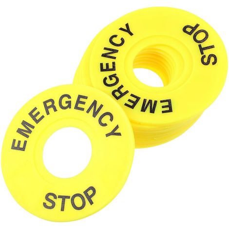 10er-pack Not-stopp-schilder Mit Druckknopf Und Robustem Not-stopp-ring – 6,00 X 6,00 X 0,20 Cm – Gelb