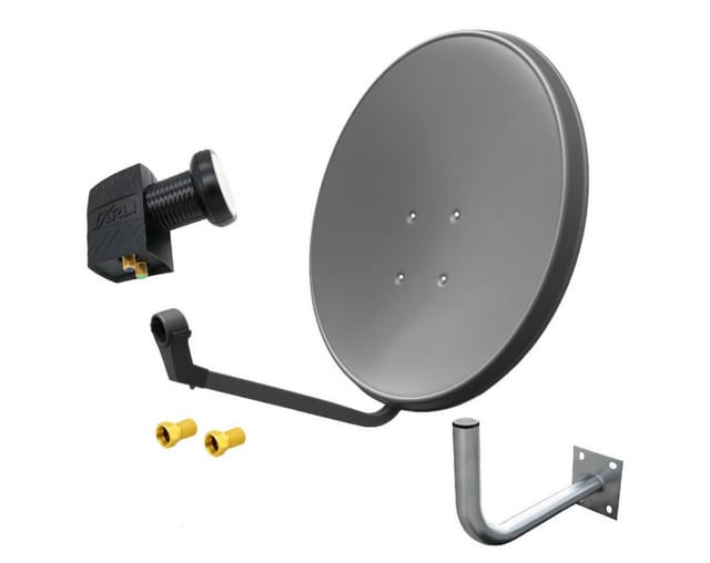 ARLI 60 cm HD Sat Anlage grau +Twin LNB +Wandhalter 25cm +2x F-Stecker SAT-Antenne (60 cm, Stahl, Digital 2 Teilnehmer Antenne grau UHD 4K)