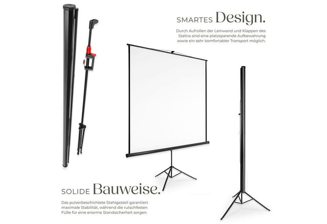 tectake Projektionswand ausziehbar mit standfestem, klappbarem Stativ Deckeneinbauleinwand (LCD–optimiert für HD und 3D, Gain-Faktor 1,0)