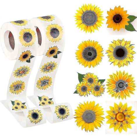 1000 Sonnenblumenaufkleber, 2,5 Cm, Sommerliche Sonnenblumenetiketten Mit 8 Selbstklebenden Sonnenblumenmotiven