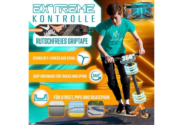 KESSER Stuntscooter X-Limit 360° Lenkung, ABEC9 Kugellagern, 100 mm PU Räder, Freestyle Kickscooter Funscooter für Kinder & Erwachsene