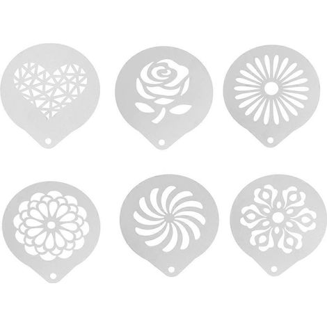 Set Mit 6 Kaffeeschablonen Aus Edelstahl Zum Gestalten Von Diy-kaffeemotiven – 9,5 X 8,5 X 0,02 Cm – Silber