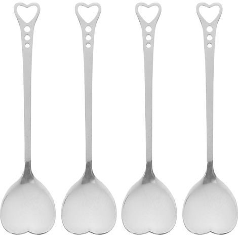 Set Mit 4 Herzförmigen Edelstahllöffeln, Schöpfkellen Und Rührlöffeln Für Desserts, Kuchen Und Kaffee. – 4-teilig