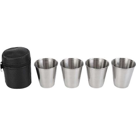 Edelstahl-schnapsglas-set Mit Deckel, Rostfreie Weingläser Für Den Außenbereich – 5,6 X 5,2 X 5,2 Cm – Silber