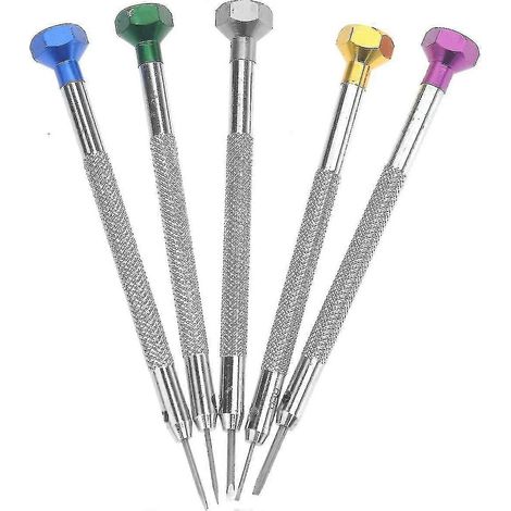 Set Aus 5 Präzisionsschraubendrehern Mit Geschlitzten Flachklingen In Verschiedenen Größen (0,8-1,6 Mm) Für Die Uhrenreparatur.
