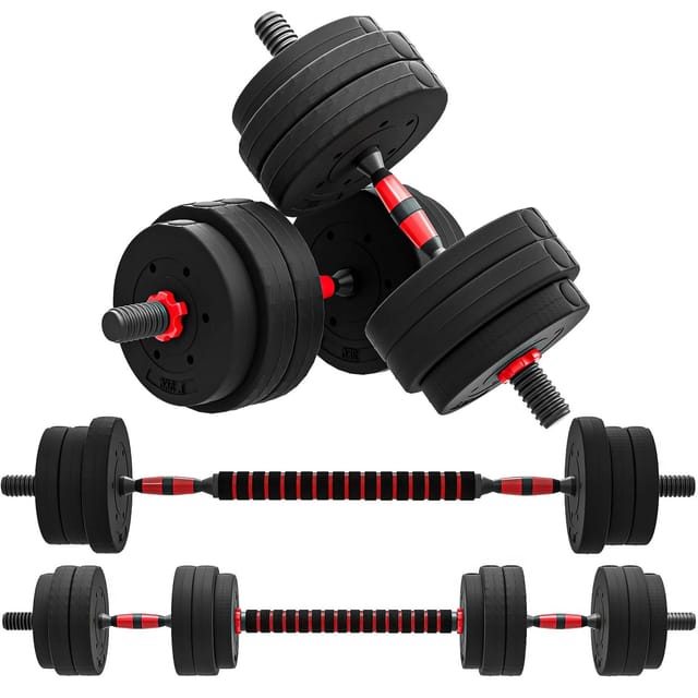 HOMCOM Hantel-Set 25 kg verstellbare Kurzhantel & Langhantel, (Gewichthebensset, Krafttrainingsset), Schwarz Metall, HDPE, Sand