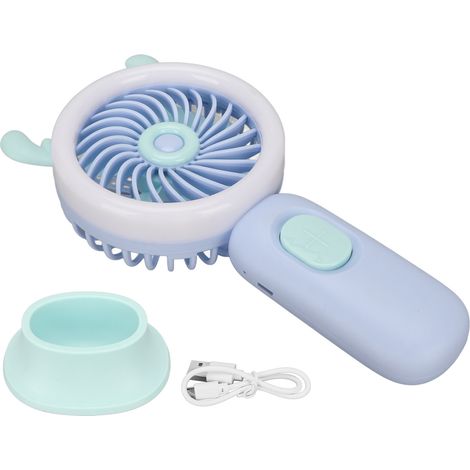 Tragbarer Tischventilator Mit Hirschohren-design, 3 Geschwindigkeitsstufen, Usb-aufladung Und Blauem Umgebungslicht