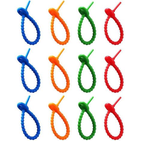 Set Mit 12 Verstellbaren Und Wiederverwendbaren Silikon-kabelbindern In Verschiedenen Farben. – 16,5 X 1 Cm