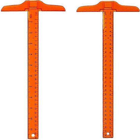 Set Aus 2 T-linealen, 30 Cm, Doppelte Teilung, Aus Kunststoff, Für Technisches Zeichnen Und Layoutarbeiten – Zoll/cm Und Doppelzentimeter (orange) – 30 X 15 Cm X 0,2 Cm – Orange