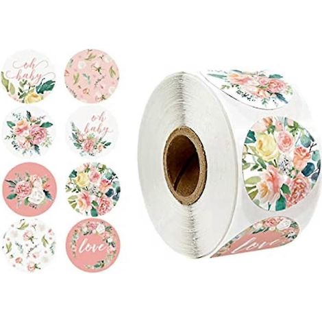 Rolle Mit 500 Floralen „love“-aufklebern – Runde Papieretiketten Mit Blumenmotiv Zum Backen, Basteln, Für Karten Und Partydekorationen. Ideal Als Geschenk.