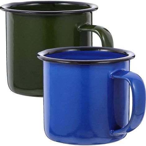 Set Aus 2 Emaillierten Wasserbechern Im Vintage-stil, Kaffeetassen/milchbechern Für Den Heimgebrauch – 6,5 X 6,5 X 6 Cm – Rot