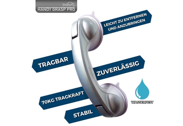Starlyf Haltegriff Handy Grasp Pro, belastbar bis 70 kg, 30 cm Badewannengriff, ideal für die Dusche, ohne Schrauben