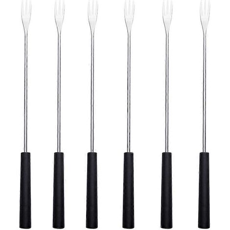 6-teiliges Set Aus Edelstahl-fonduegabeln, Käsegabeln, Obstgabeln Und Grillgabeln – 26,00 X 1,30 X 1,30 Cm – Schwarz