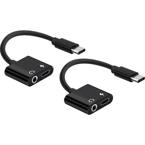 2-teiliger Audio-adapter Aus Aluminiumlegierung, Usb-c Auf 3,5-mm-klinke (schwarz) – 12,00 X 2,50 X 0,50 Cm – Schwarz