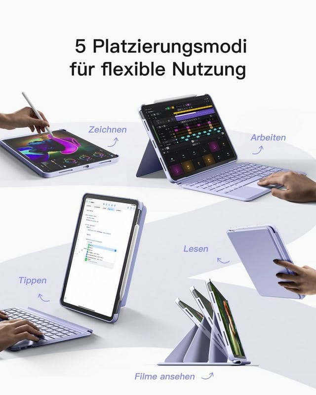 Inateck für 2025 iPad Air Pro 10.9/11/12.9/13 Zoll iPad-Tastatur (Bluetooth Tastaturhülle,Hoch-/Querformat Ständer)