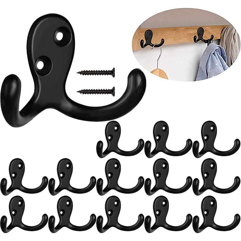 Set Mit 14 Retro-doppelhaken Aus Metall Mit Schrauben – Schwarz