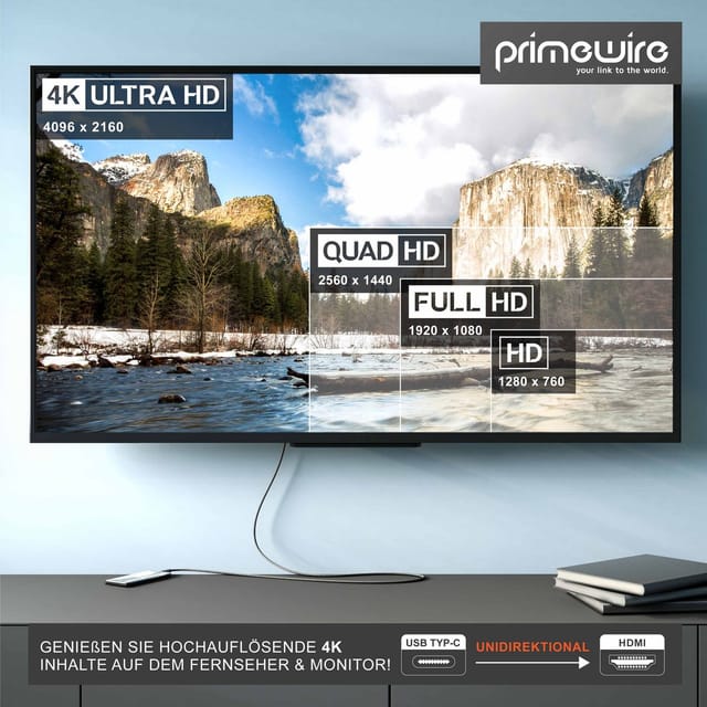Primewire Audio- & Video-Kabel, USB-C, HDMI Typ A (300 cm), USB Typ C zu HDMI Konverterkabel Adapterkabel 4K 3840 x 2160 @60Hz, 3m