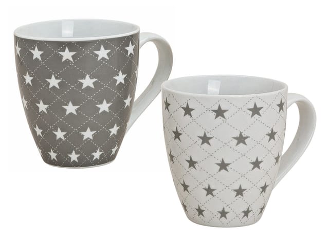 Spetebo Becher Porzellan Kaffeetassen 450ml mit Sternen - 2er Set, 2-tlg., Porzellan, große Tassen mit modernem Sterndesign