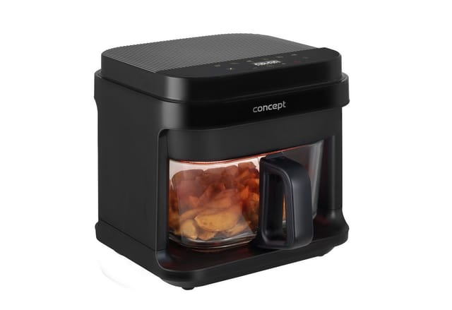Concept Heißluftfritteuse, 1200 W, Fettfreie Fritteuse LED-Touchdisplay, Glasbehälter