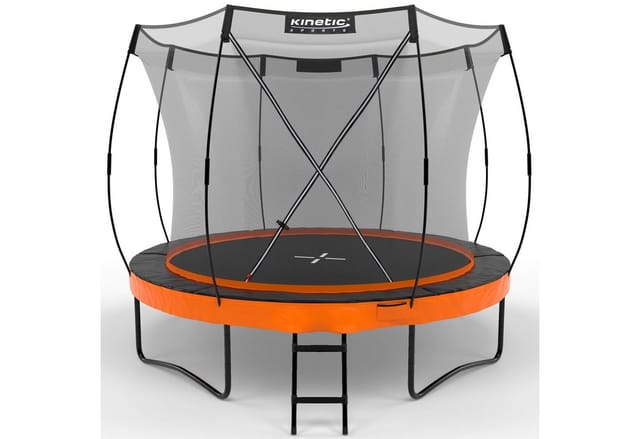 Kinetic Sports Gartentrampolin ULTIMATE PRO, Ø 305 cm, mit Leiter, Fieberglas-Netzstangen, AirMAXX Sprungtuch
